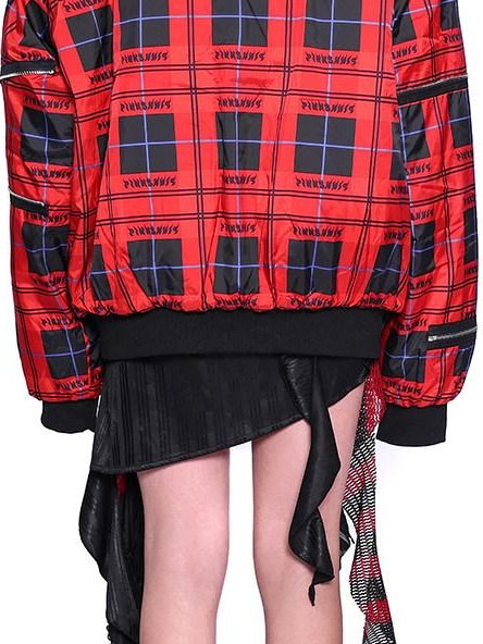 PINKSPINK Flame Red Plaid Structured Zipper Patchwork Women's Cotton Padded Puffer Jackets