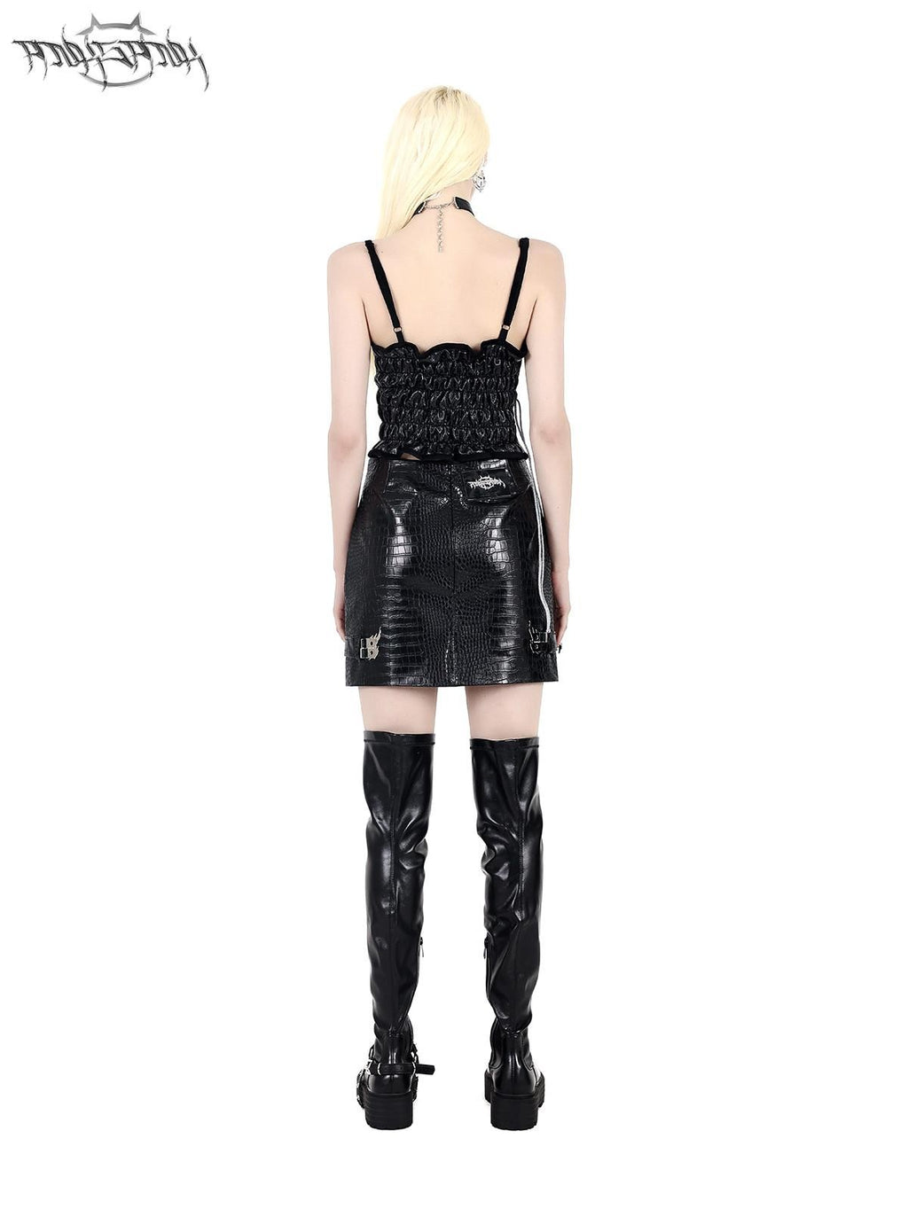 PINKSPINK Flame Snap Button Motorcycle Street Women's Leather Matching Skirt Sets