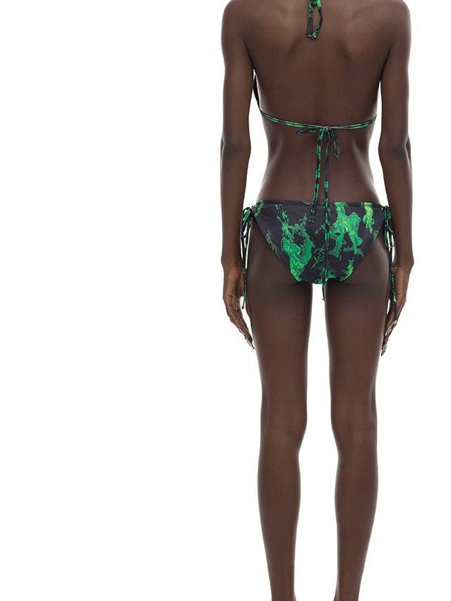 PINKSPINK Fluorescent Green Flame Ring Detail Women's Polyester Triangle Bikinis