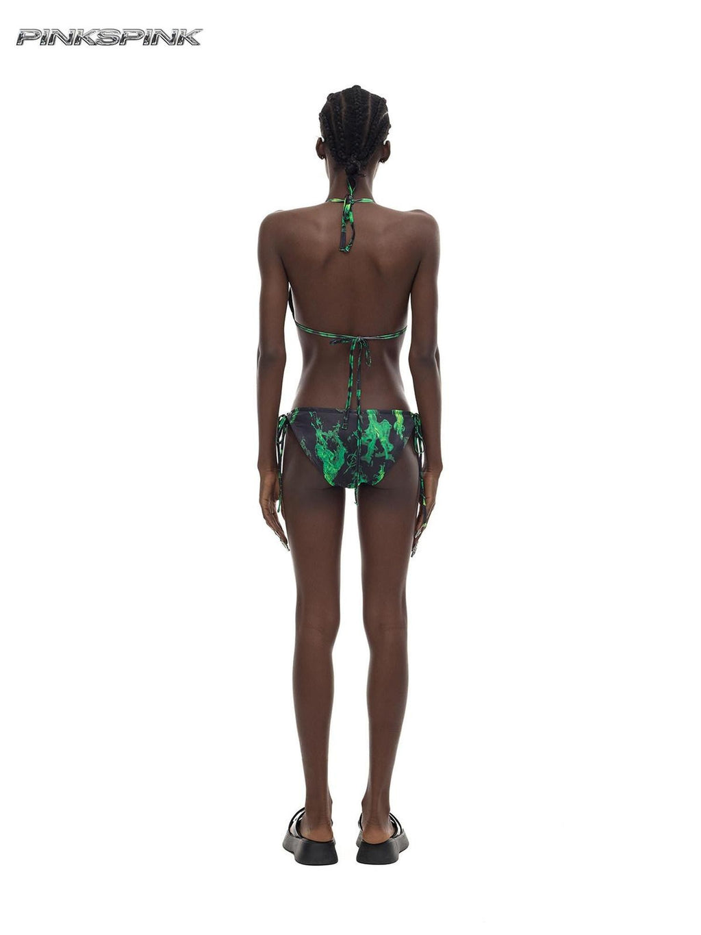 PINKSPINK Fluorescent Green Flame Ring Detail Women's Polyester Triangle Bikinis