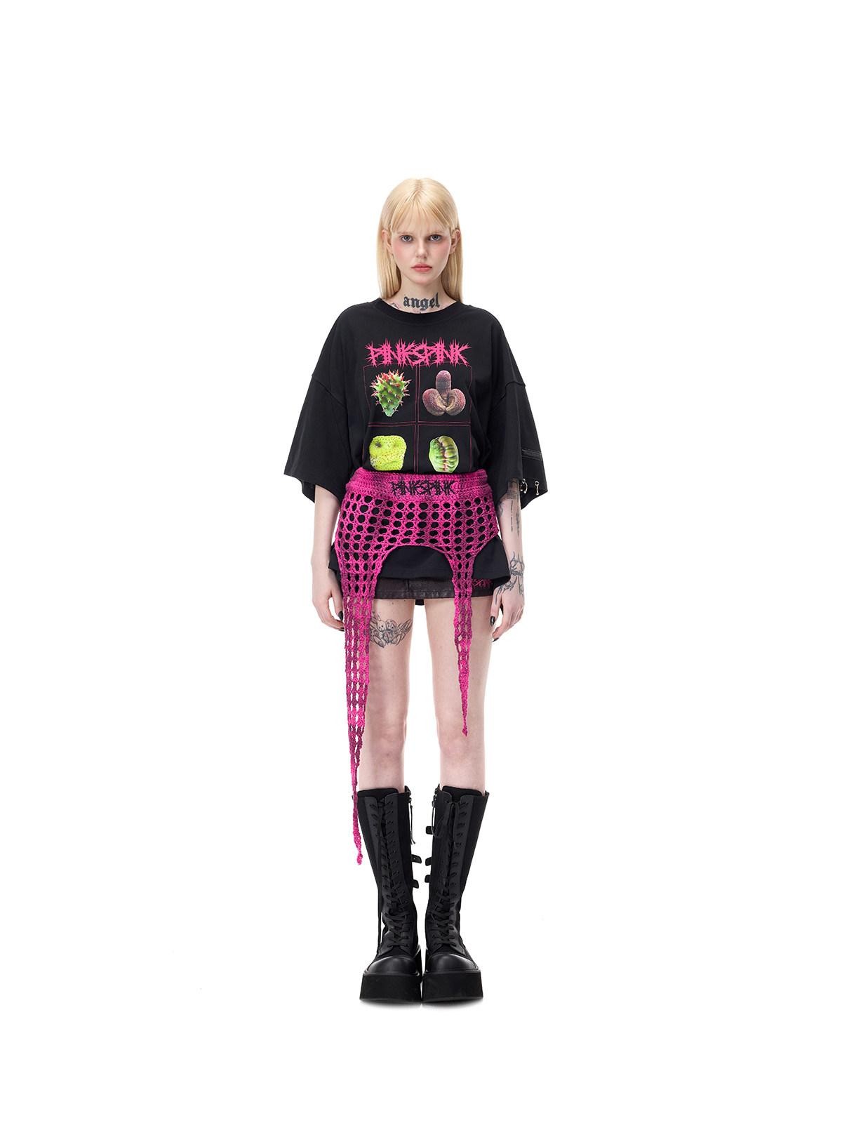 PINKSPINK Four Point Star Thorn Embroidered Knit A Line Women's Acrylic Mini Skirts