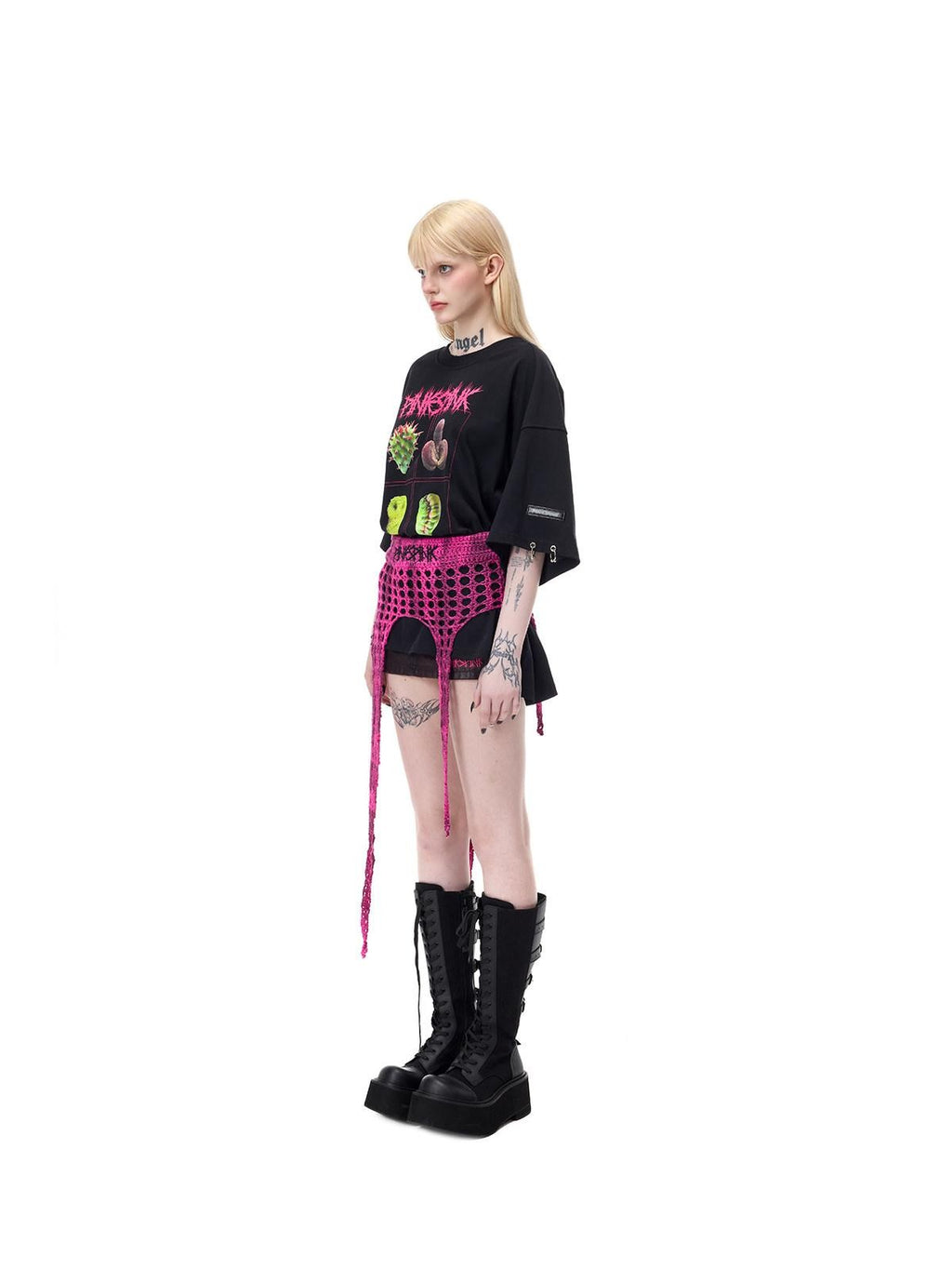 PINKSPINK Four Point Star Thorn Embroidered Knit A Line Women's Acrylic Mini Skirts