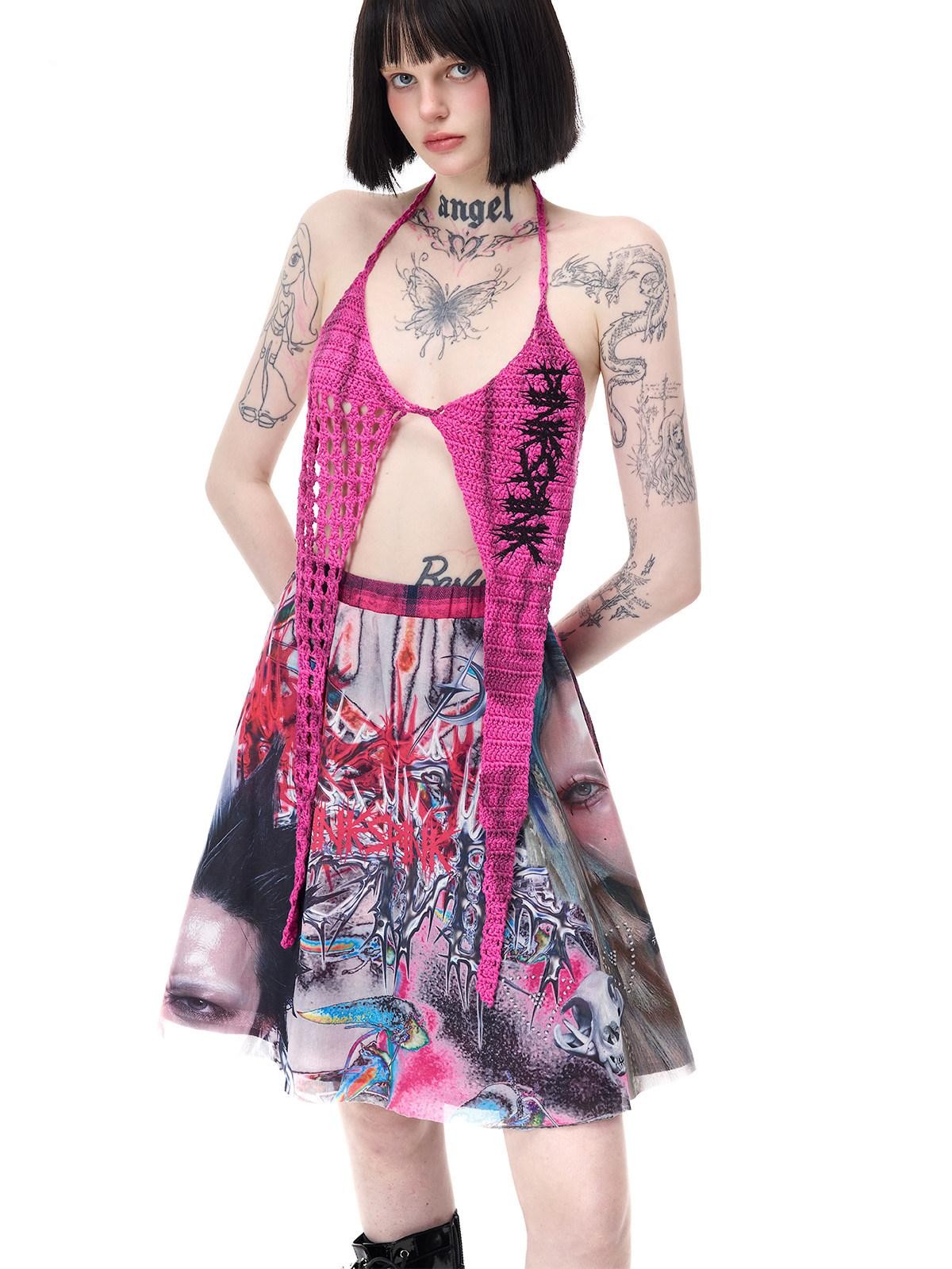 PINKSPINK Four Point Star Thorn Embroidered Strappy V-neck Women's Cotton Knit Halter Tops