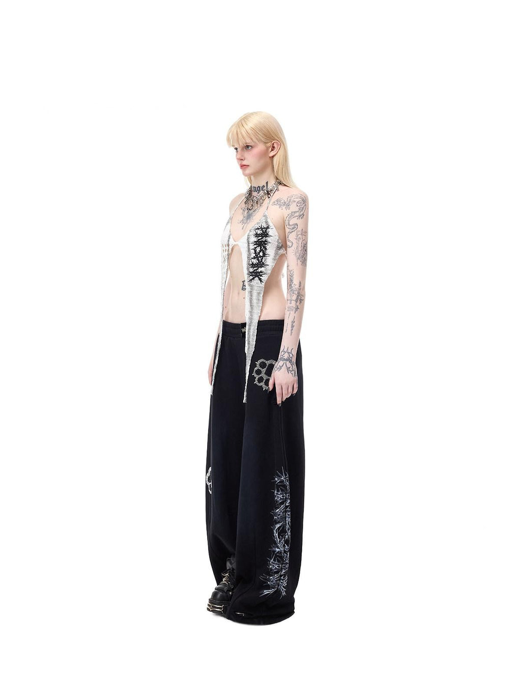 PINKSPINK Four Point Star Thorn Embroidered Strappy V-neck Women's Cotton Knit Halter Tops