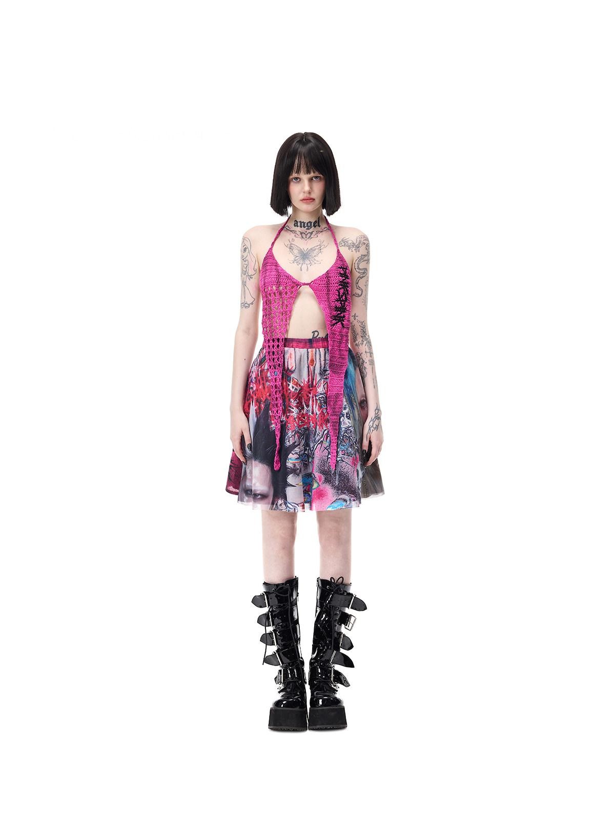 PINKSPINK Four Point Star Thorn Embroidered Strappy V-neck Women's Cotton Knit Halter Tops