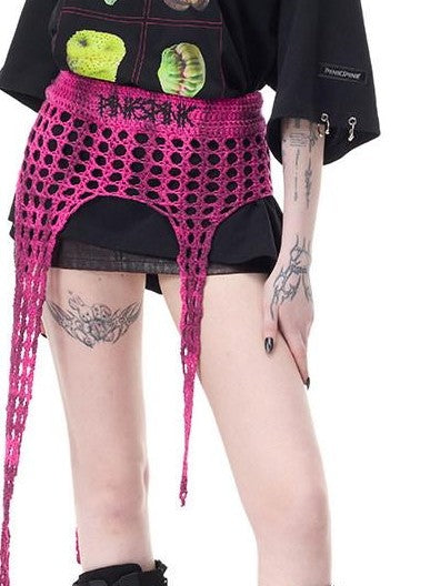 PINKSPINK Four Star Thorn Embroidered Knit Women's Acrylic Mini Skirts