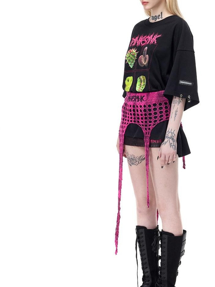 PINKSPINK Four Star Thorn Embroidered Knit Women's Acrylic Mini Skirts