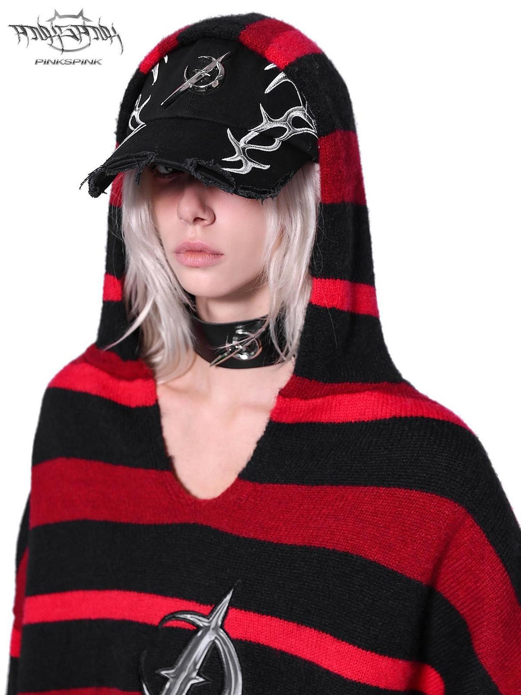 PINKSPINK Futuristic Embroidered Black Red Racing Stripe Women's Cotton Baseball Caps