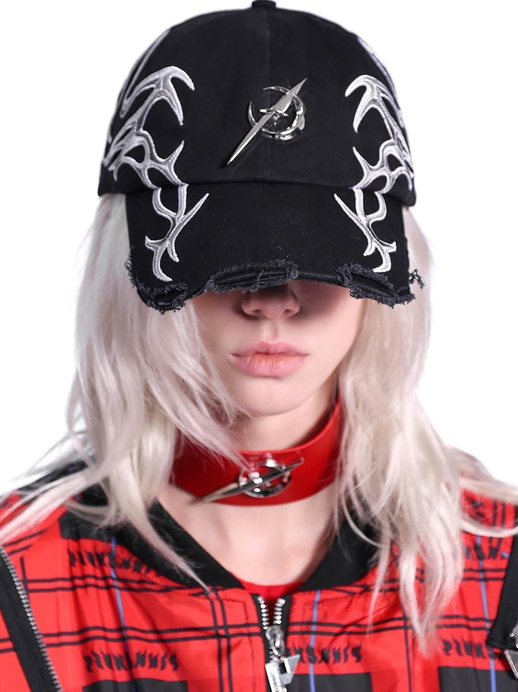 PINKSPINK Futuristic Embroidered Racing Black Red Stripe Women's Cotton Baseball Caps