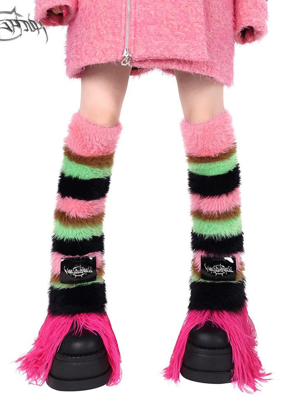 PINKSPINK Futuristic Impact Colorblock Stripe Women's Fine Wool Knit Leg Warmers