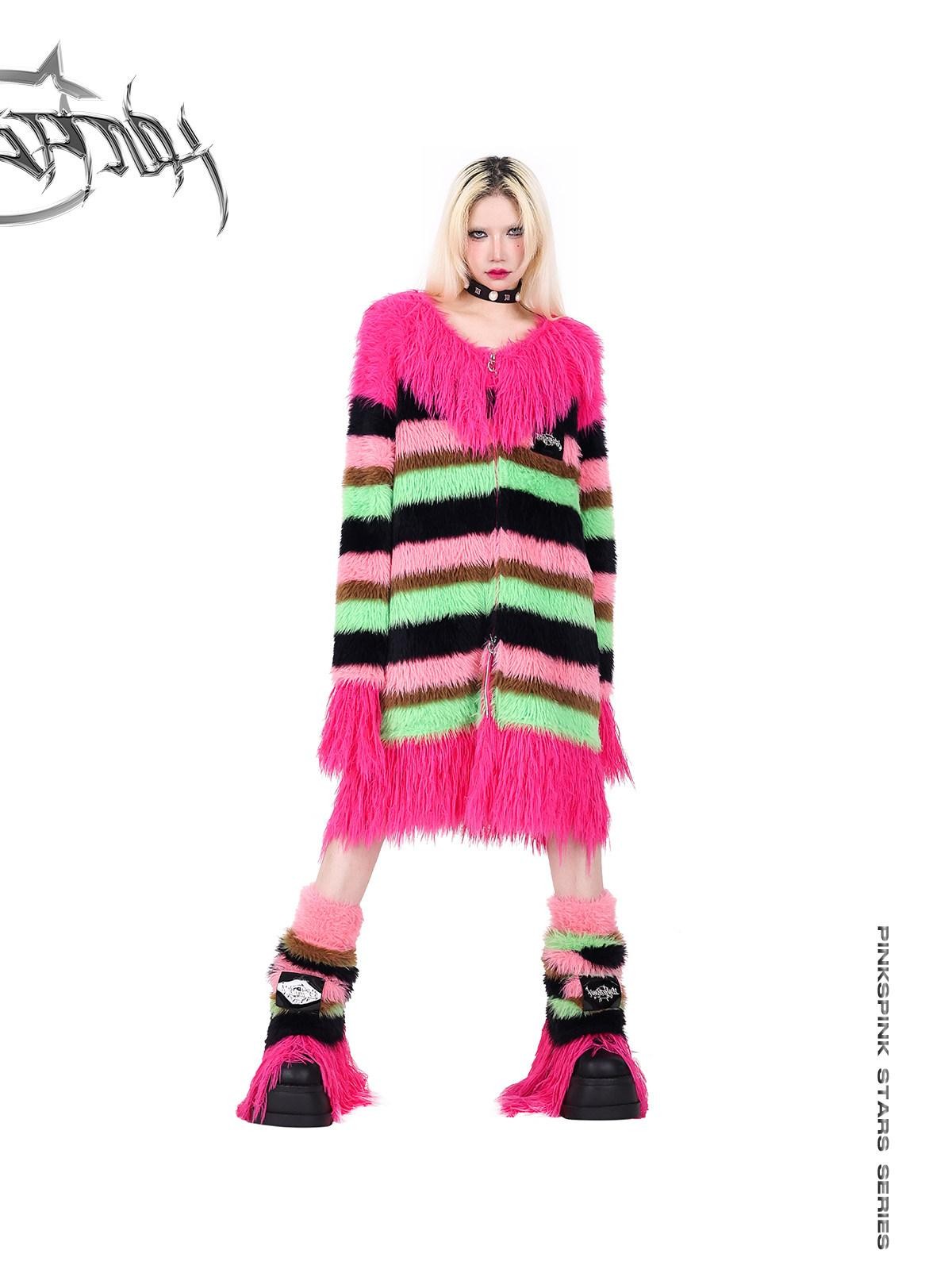 PINKSPINK Futuristic Impact Colorblock Stripe Women's Fine Wool Knit Leg Warmers
