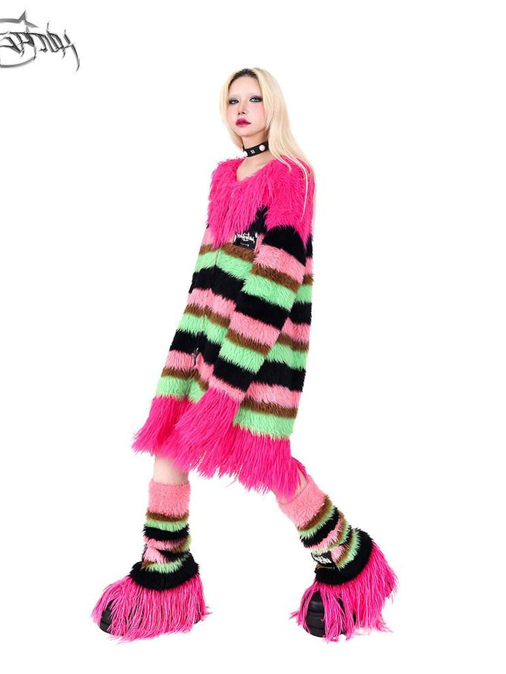PINKSPINK Futuristic Impact Colorblock Stripe Women's Fine Wool Knit Leg Warmers