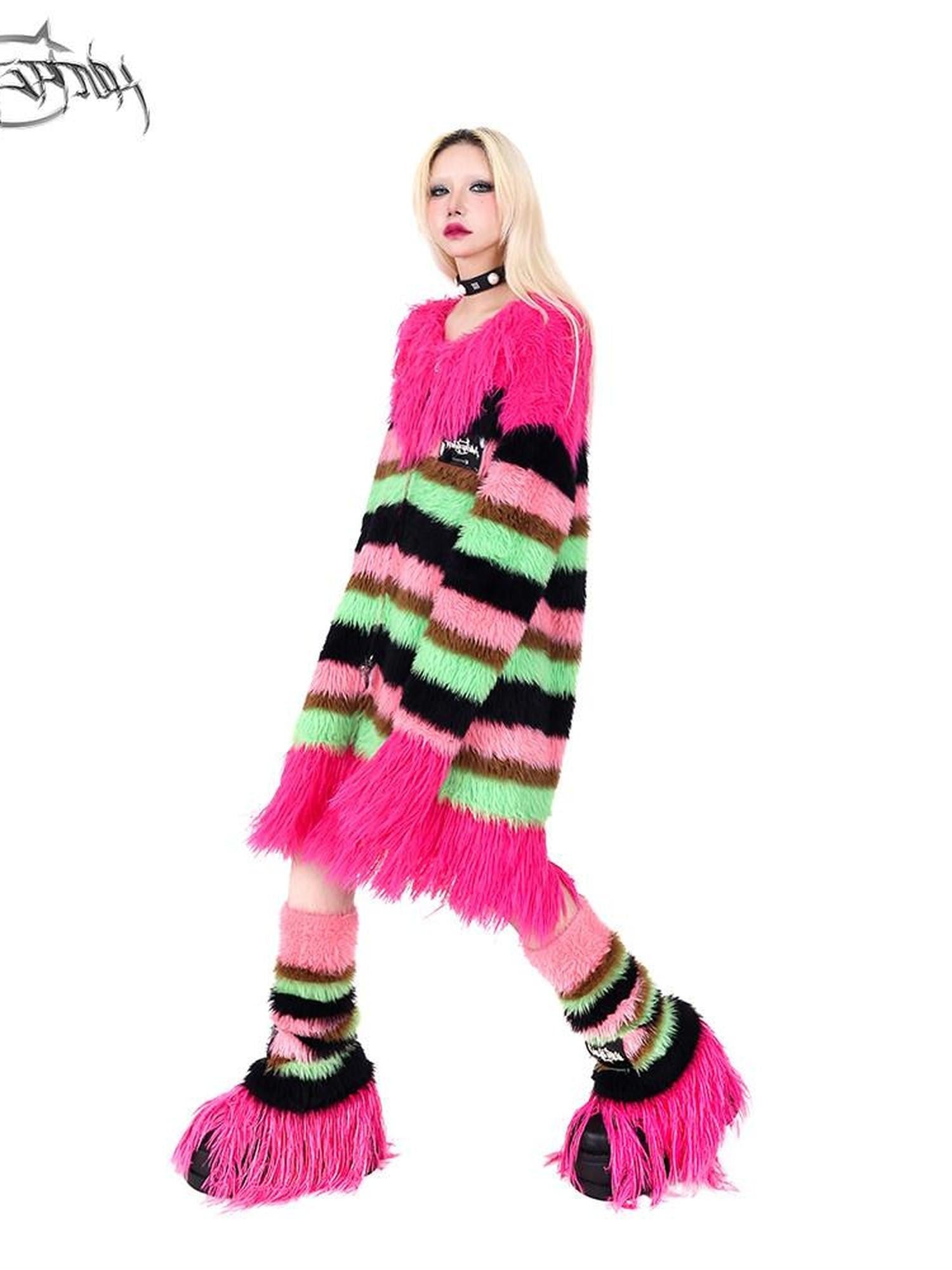 PINKSPINK Futuristic Impact Colorblock Stripe Women's Fine Wool Knit Leg Warmers
