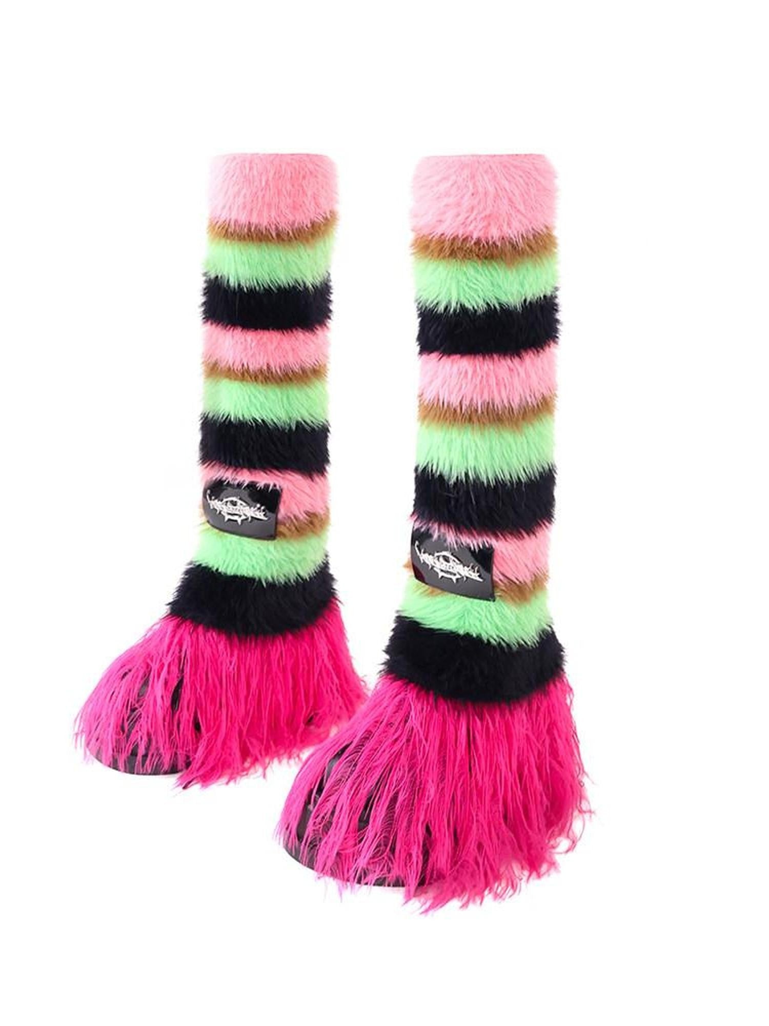 PINKSPINK Futuristic Impact Colorblock Stripe Women's Fine Wool Knit Leg Warmers