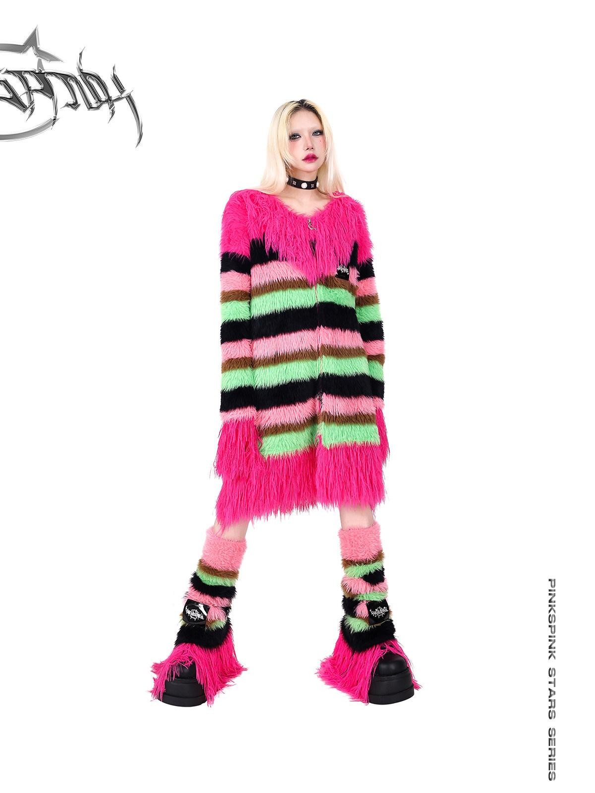 PINKSPINK Futuristic Impact Colorblock Stripe Women's Fine Wool Knit Leg Warmers