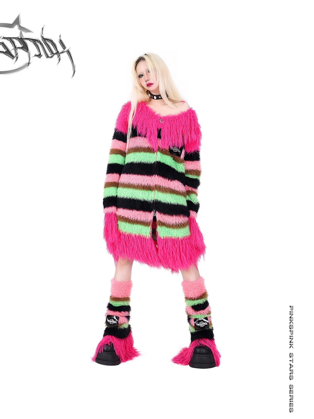PINKSPINK Futuristic Impact Colorblock Stripe Women's Fine Wool Knit Leg Warmers