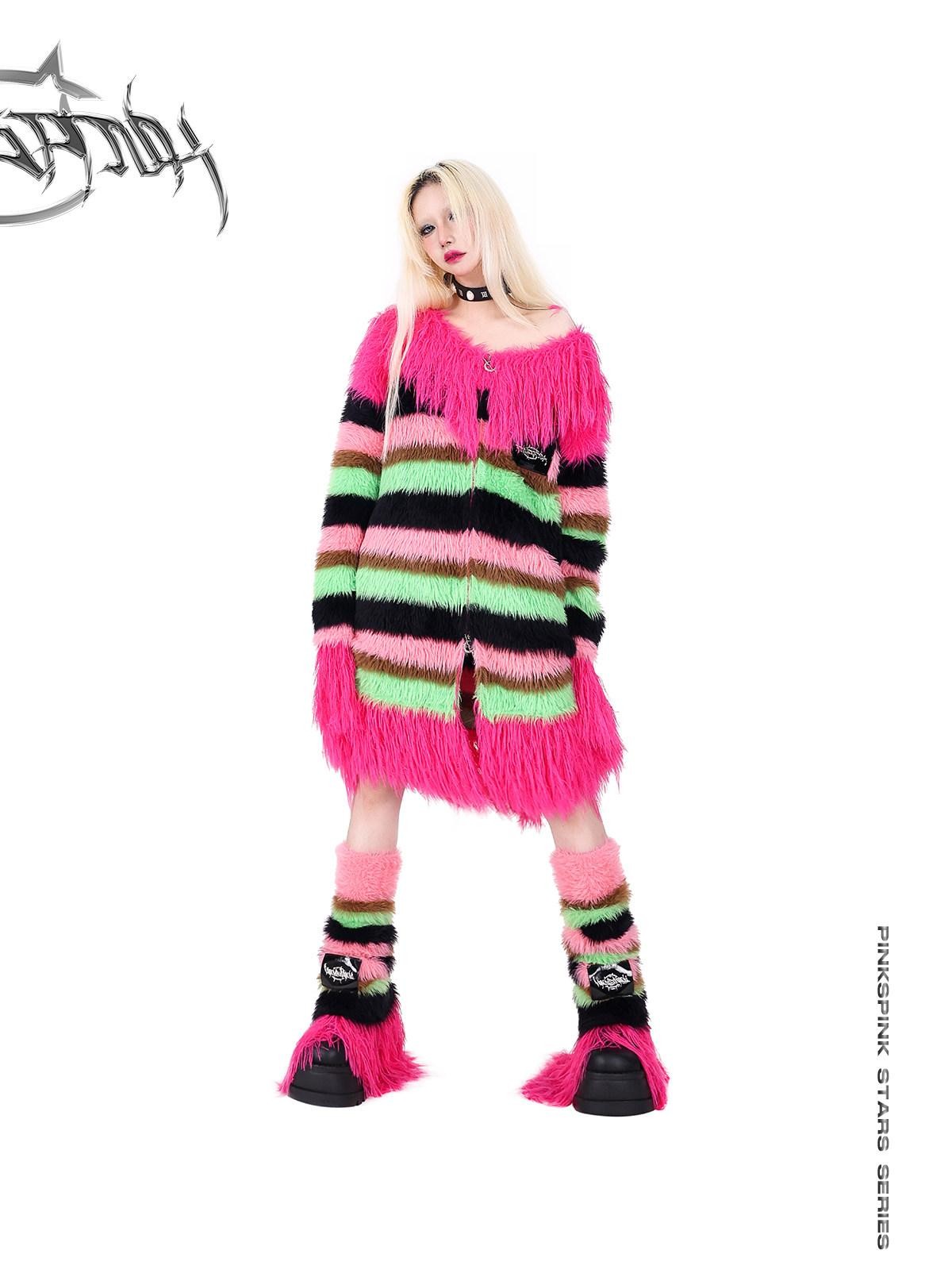 PINKSPINK Futuristic Impact Colorblock Stripe Women's Fine Wool Knit Leg Warmers