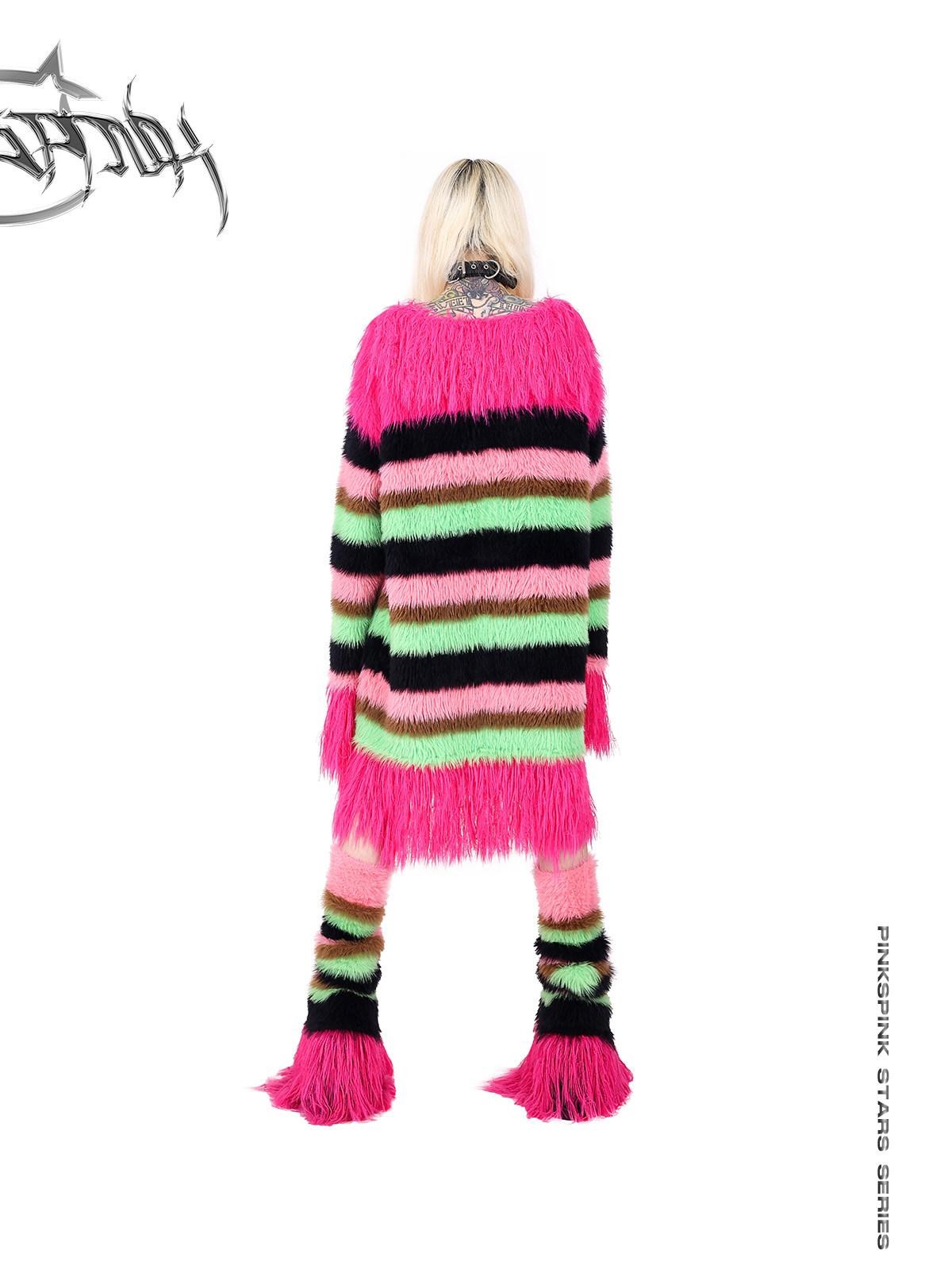 PINKSPINK Futuristic Impact Colorblock Stripe Women's Fine Wool Knit Leg Warmers