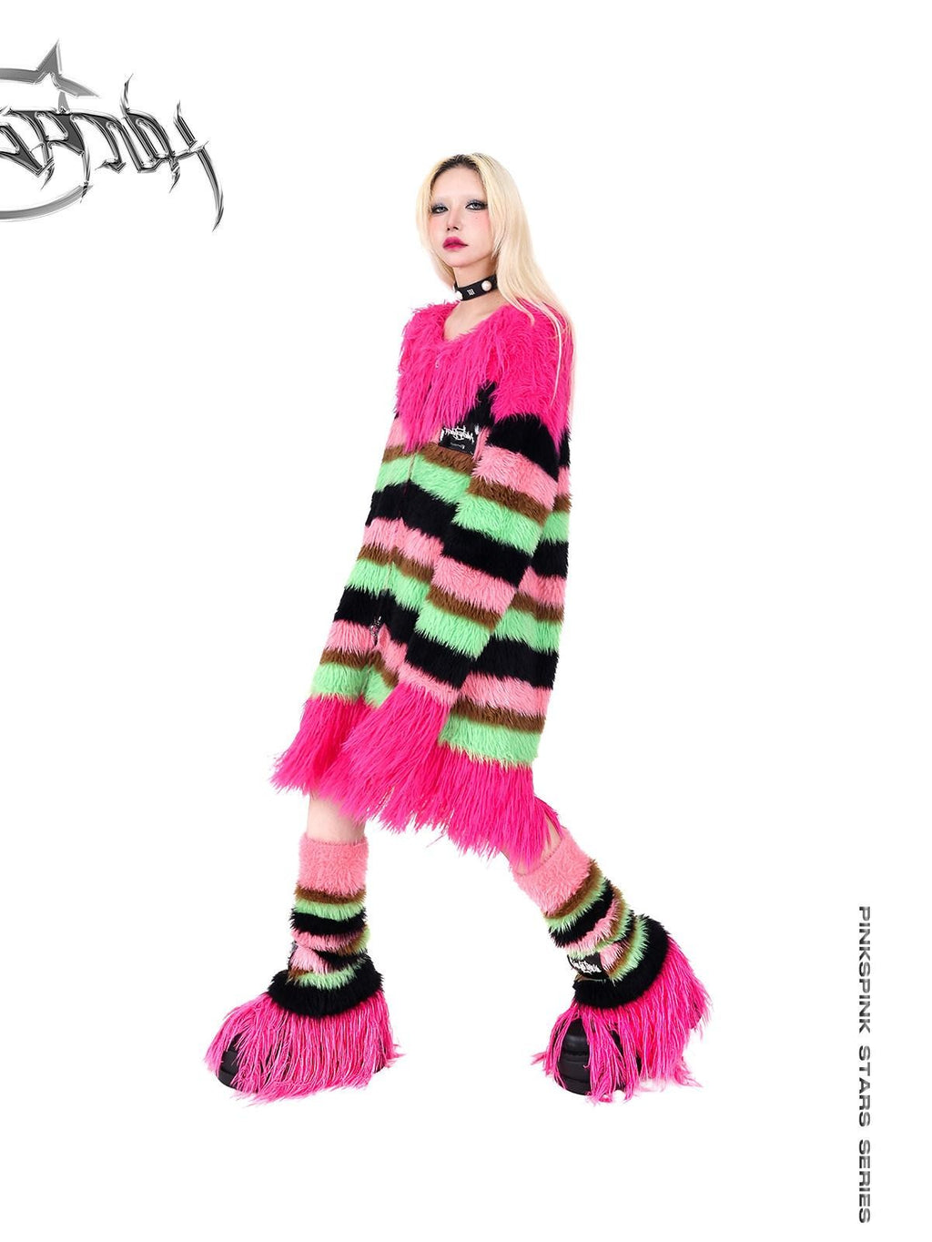 PINKSPINK Futuristic Impact Colorblock Stripe Women's Fine Wool Knit Leg Warmers