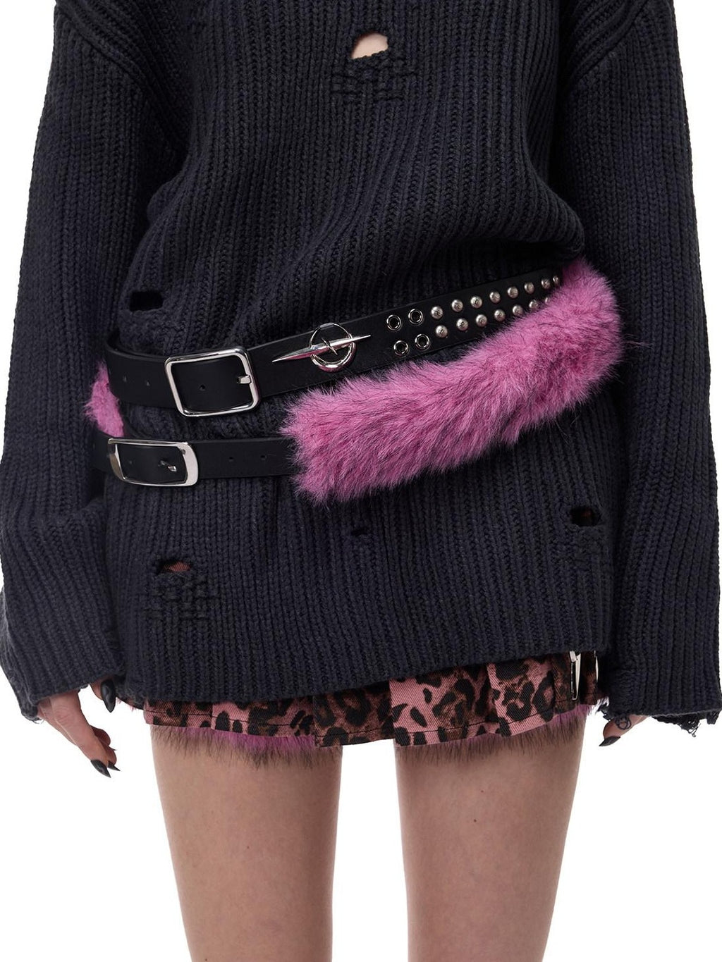 PINKSPINK Fuzzy Distressed Oversized Street Women's Acrylic Blend Turtleneck Sweaters