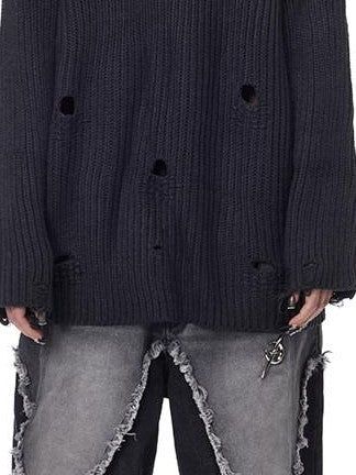 PINKSPINK Fuzzy Distressed Oversized Street Women's Acrylic Blend Turtleneck Sweaters