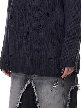 PINKSPINK Fuzzy Distressed Oversized Street Women's Acrylic Blend Turtleneck Sweaters