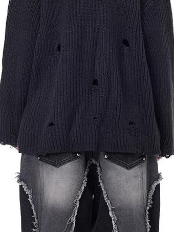 PINKSPINK Fuzzy Distressed Oversized Street Women's Acrylic Blend Turtleneck Sweaters