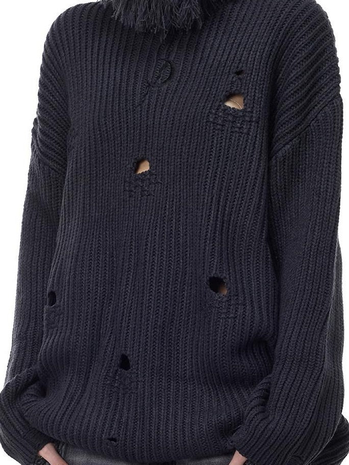 PINKSPINK Fuzzy Distressed Oversized Street Women's Acrylic Blend Turtleneck Sweaters