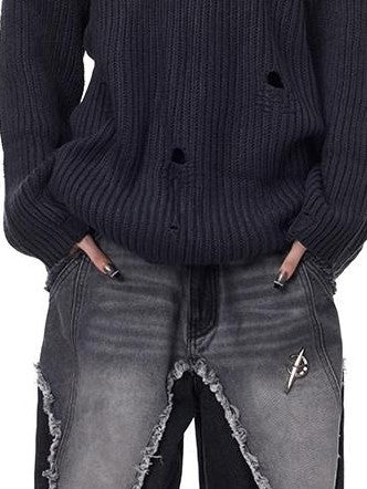 PINKSPINK Fuzzy Distressed Oversized Street Women's Acrylic Blend Turtleneck Sweaters