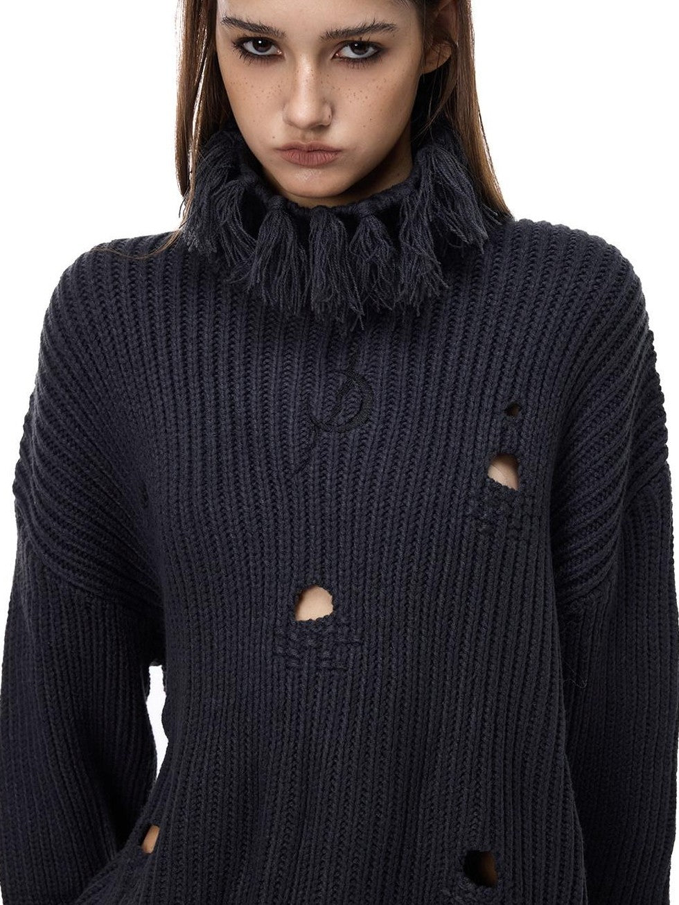 PINKSPINK Fuzzy Distressed Oversized Street Women's Acrylic Blend Turtleneck Sweaters