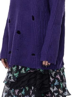 PINKSPINK Fuzzy Distressed Oversized Street Women's Acrylic Blend Turtleneck Sweaters