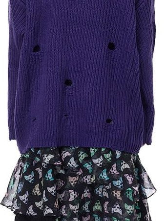 PINKSPINK Fuzzy Distressed Oversized Street Women's Acrylic Blend Turtleneck Sweaters