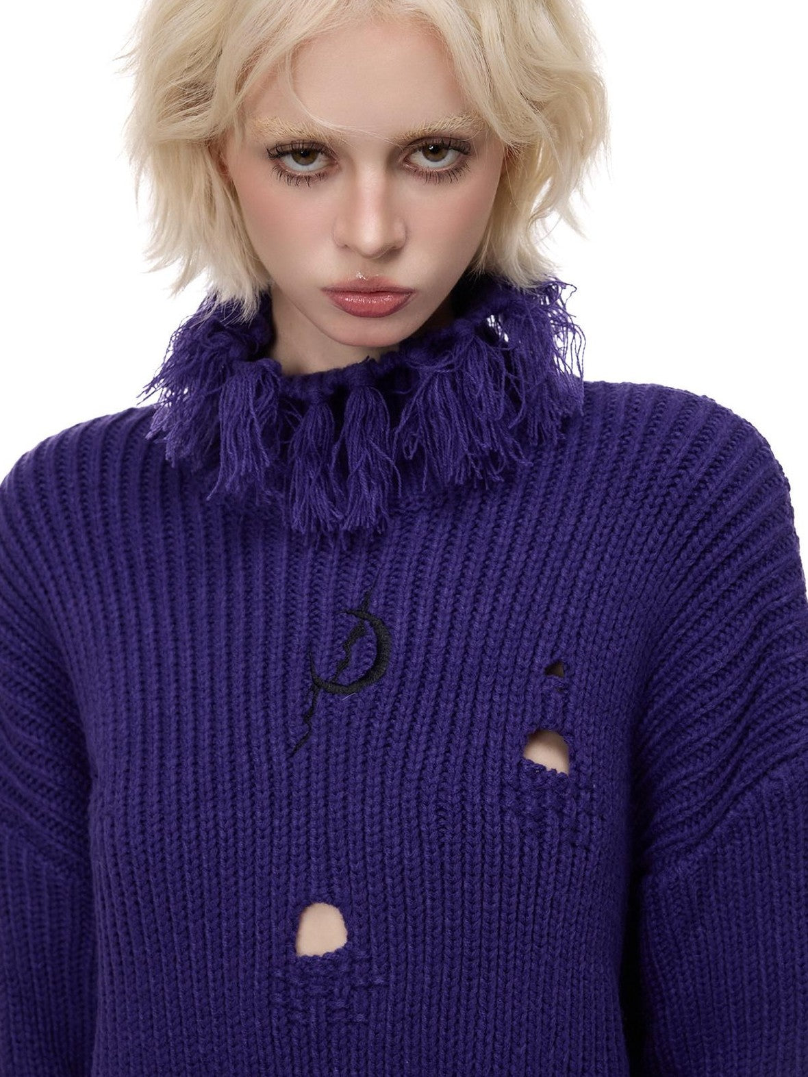 PINKSPINK Fuzzy Distressed Oversized Street Women's Acrylic Blend Turtleneck Sweaters