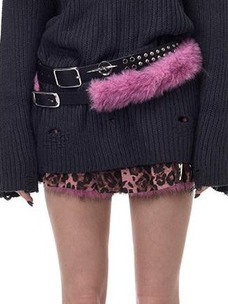 PINKSPINK Fuzzy Distressed Oversized Street Women's Acrylic Blend Turtleneck Sweaters