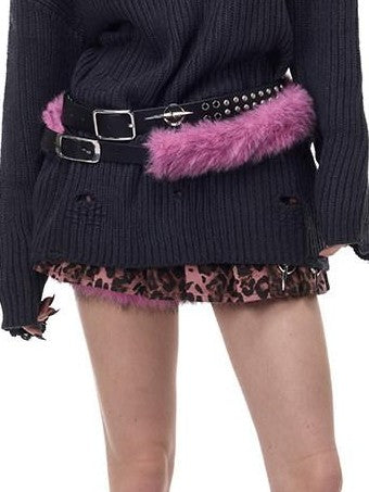 PINKSPINK Fuzzy Distressed Oversized Street Women's Acrylic Blend Turtleneck Sweaters