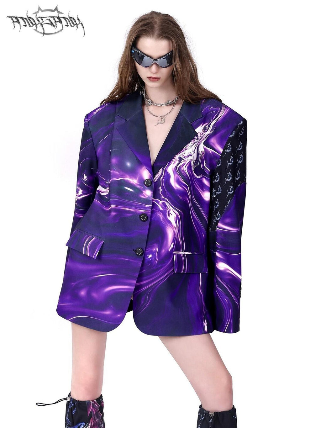 PINKSPINK Galactic Digital 3d Print Patchwork Embroidered Women's Polyester Blazers