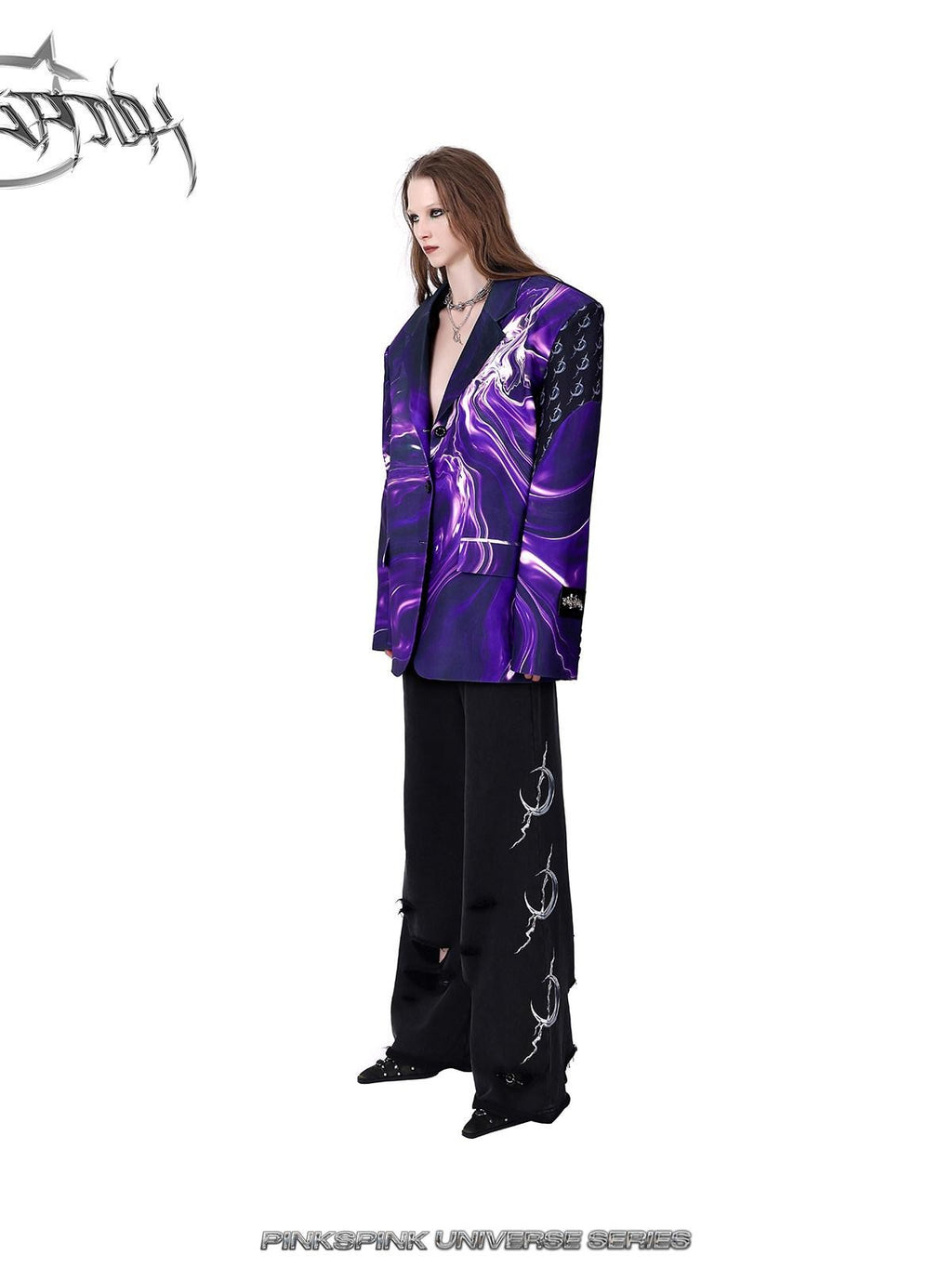 PINKSPINK Galactic Digital 3d Print Patchwork Embroidered Women's Polyester Blazers