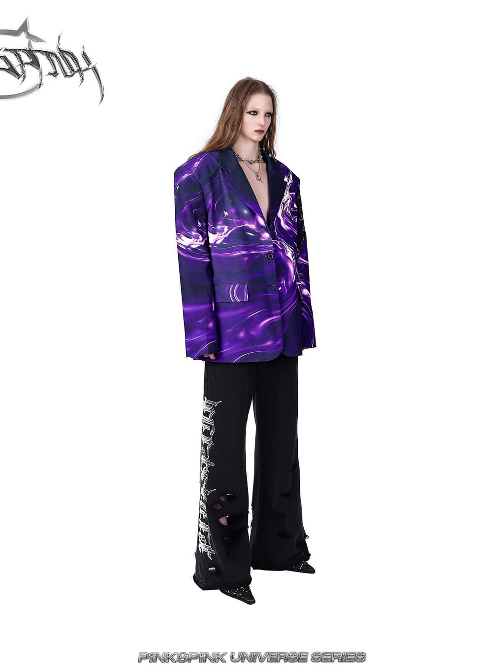 PINKSPINK Galactic Digital 3d Print Patchwork Embroidered Women's Polyester Blazers