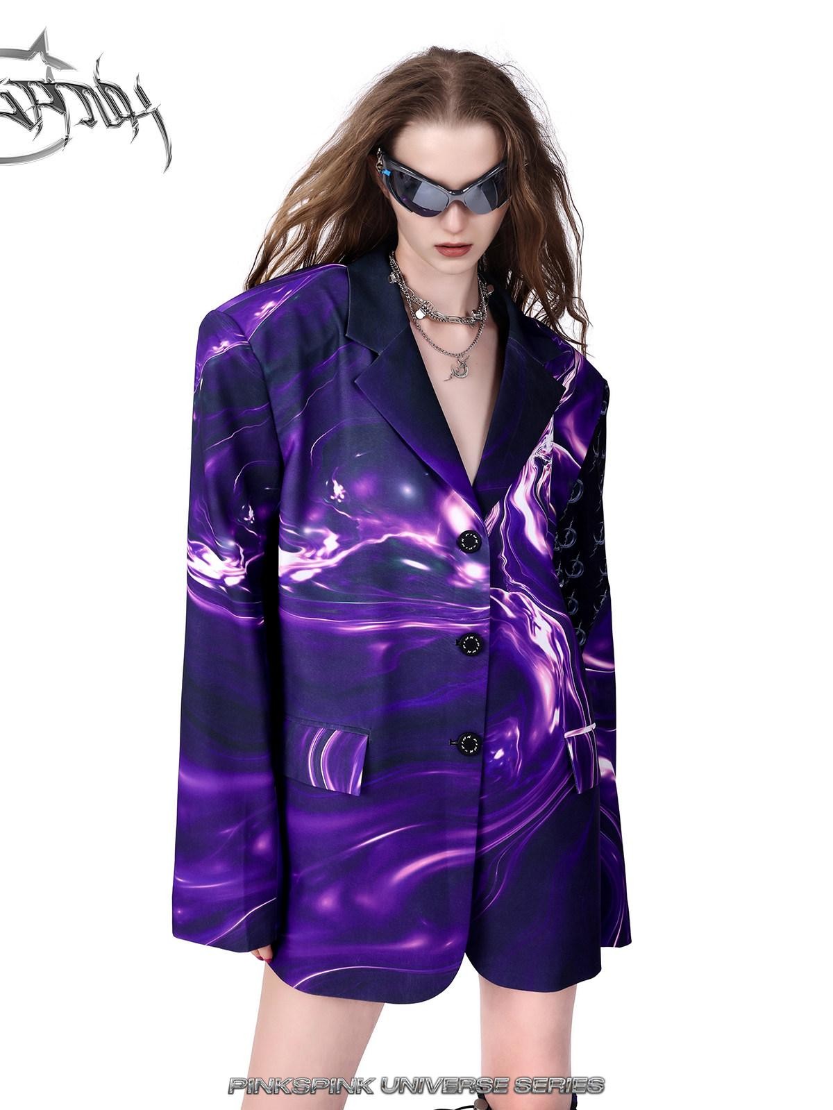 PINKSPINK Galactic Digital 3d Print Patchwork Embroidered Women's Polyester Blazers
