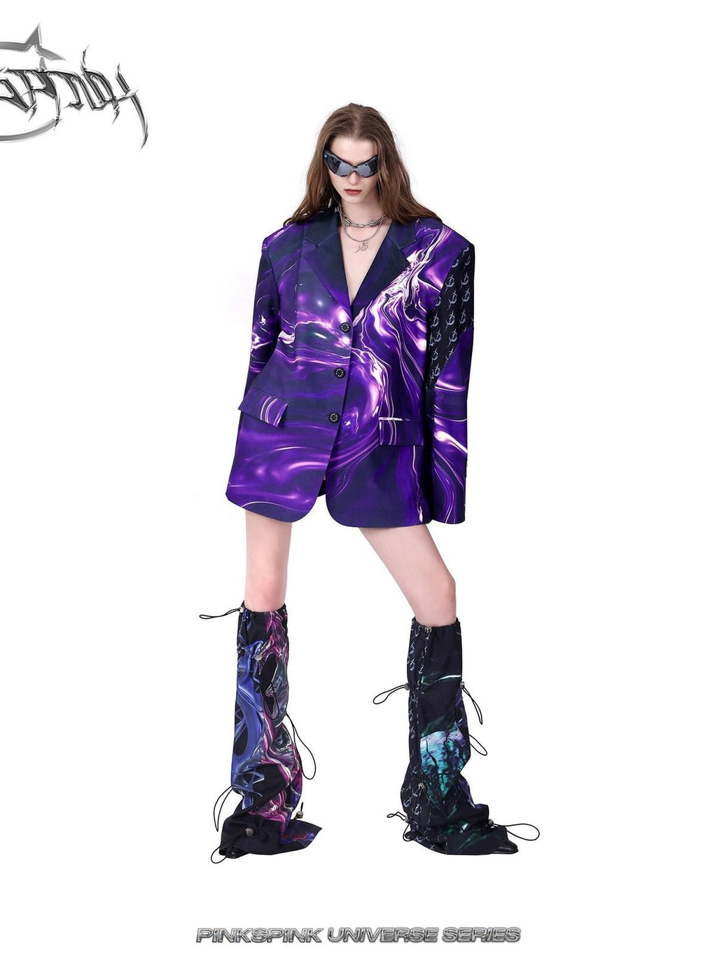 PINKSPINK Galactic Digital 3d Print Patchwork Embroidered Women's Polyester Blazers