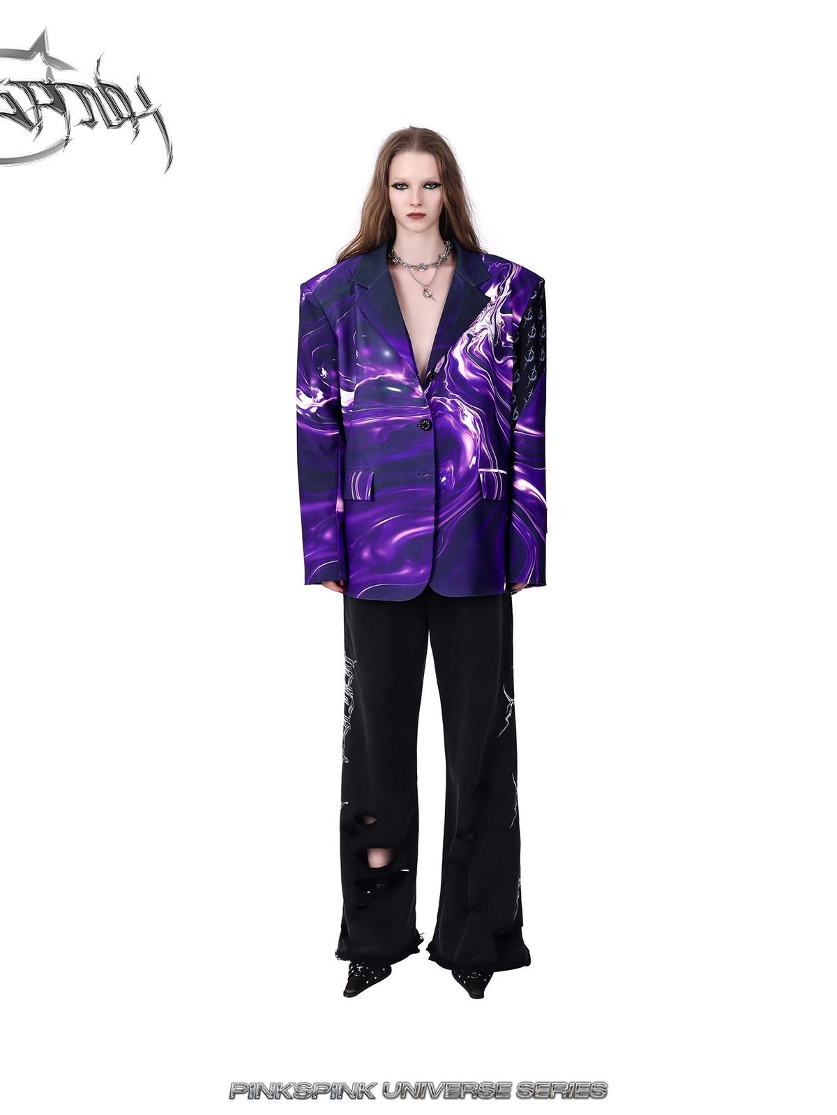 PINKSPINK Galactic Digital 3d Print Patchwork Embroidered Women's Polyester Blazers