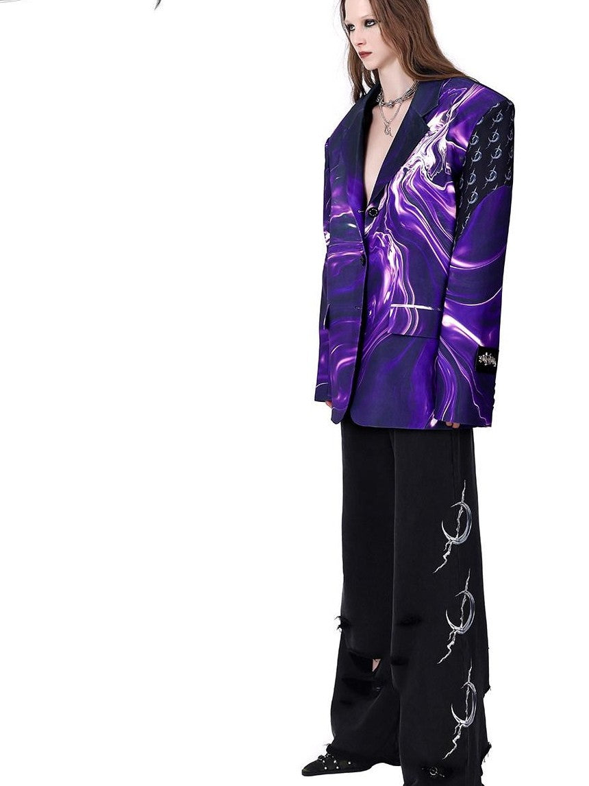 PINKSPINK Galaxy 3d Digital Embroidered Patchwork Oversized Women's Polyester Blazers