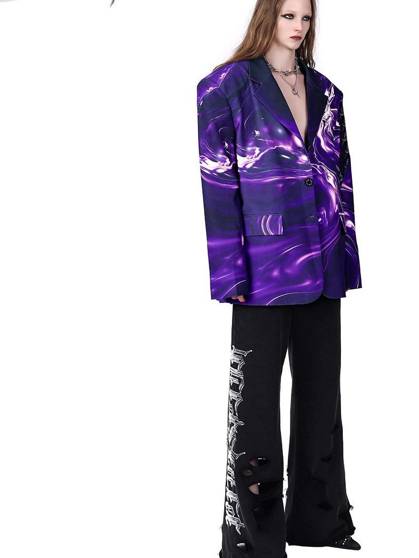 PINKSPINK Galaxy 3d Digital Embroidered Patchwork Oversized Women's Polyester Blazers