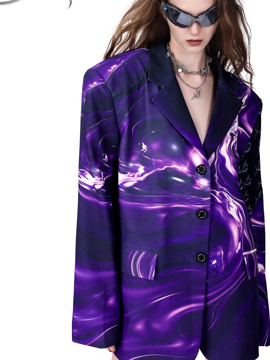 PINKSPINK Galaxy 3d Digital Embroidered Patchwork Oversized Women's Polyester Blazers
