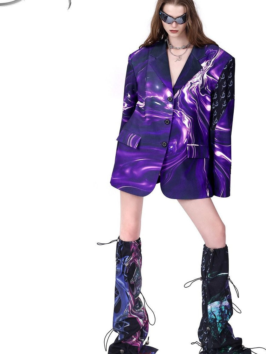 PINKSPINK Galaxy 3d Digital Embroidered Patchwork Oversized Women's Polyester Blazers