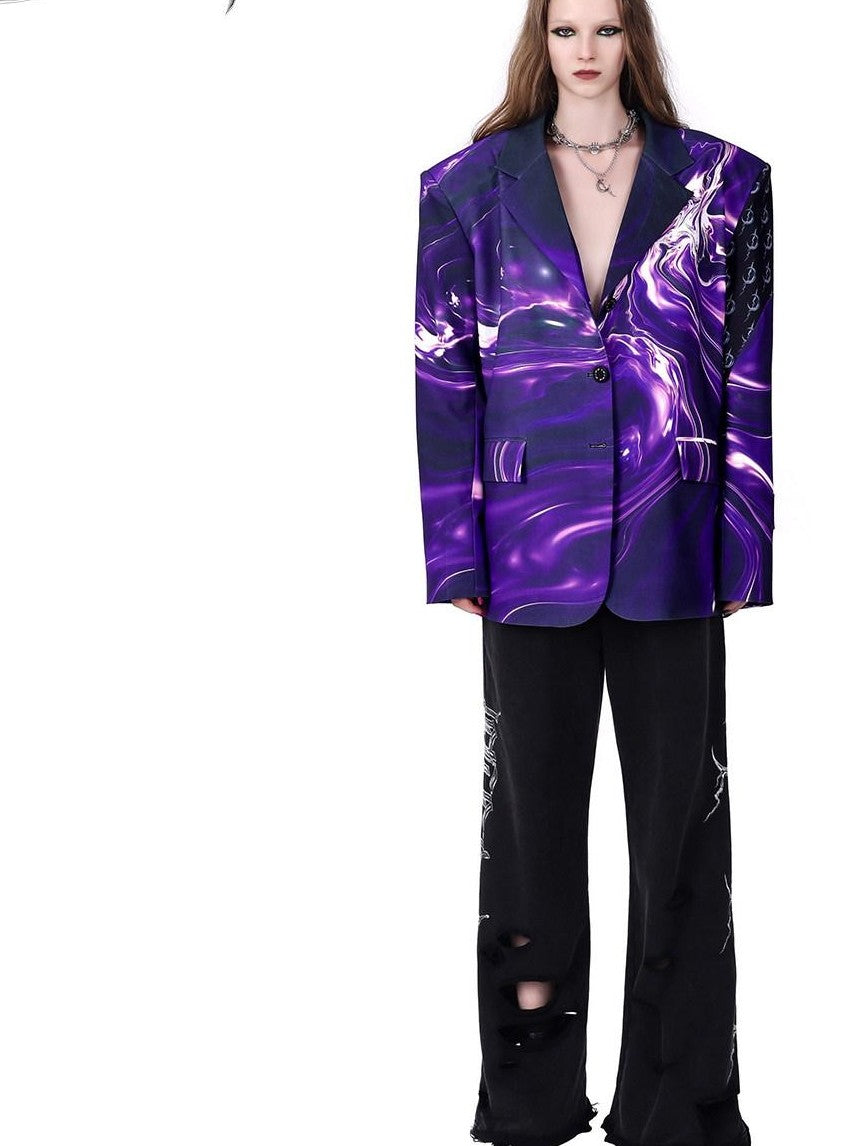PINKSPINK Galaxy 3d Digital Embroidered Patchwork Oversized Women's Polyester Blazers