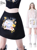 PINKSPINK Garfield Print Patchwork Ruching Pockets A Line Mid Waist Women's Mini Skirts