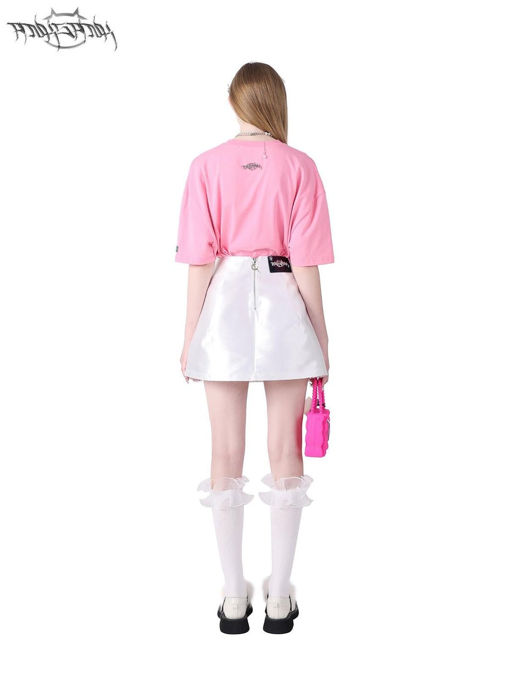 PINKSPINK Garfield Print Patchwork Ruching Pockets A Line Mid Waist Women's Mini Skirts