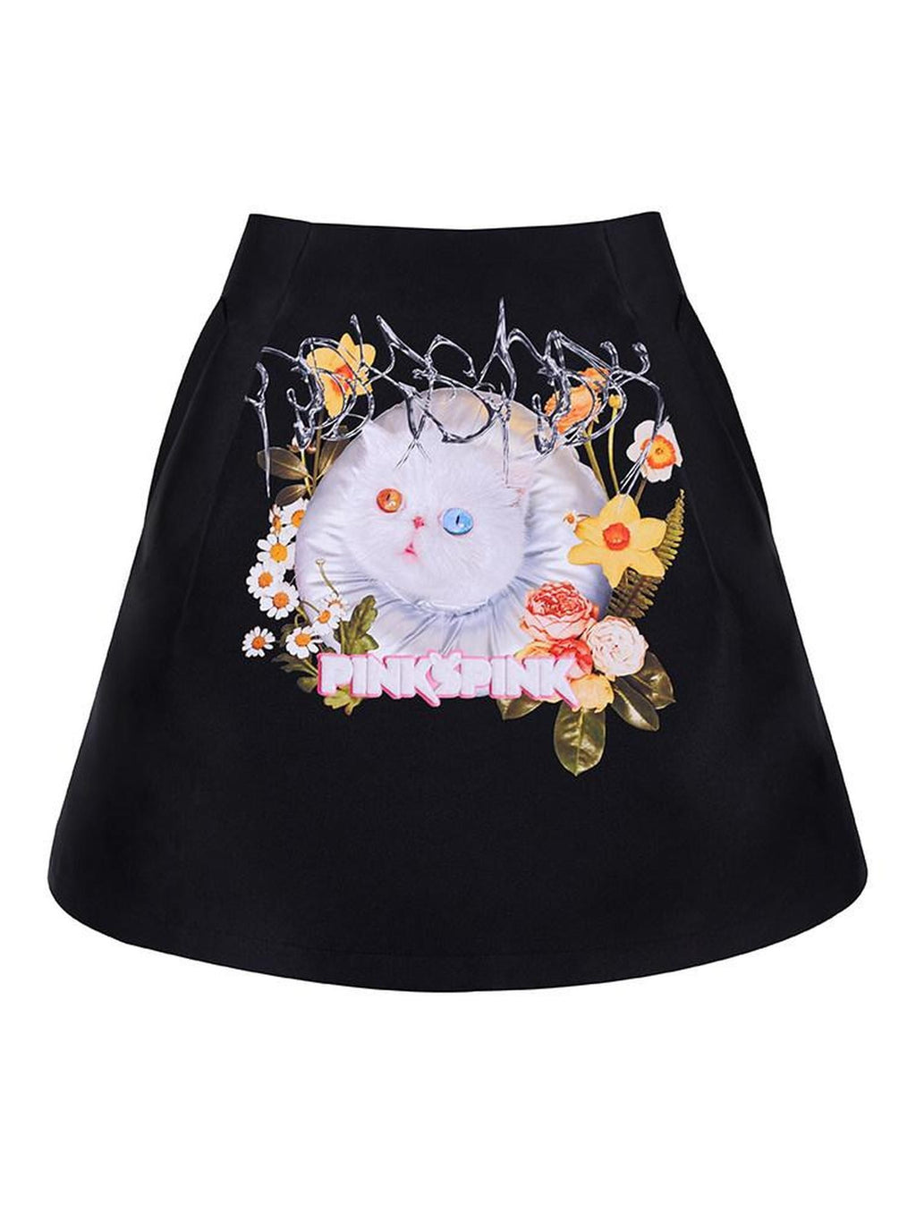 PINKSPINK Garfield Print Patchwork Ruching Pockets A Line Mid Waist Women's Mini Skirts