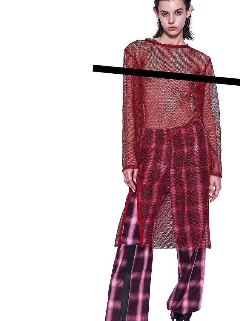 PINKSPINK Glitter Sheer Mesh Women's Loose Round Neck Long Sleeve T-shirts
